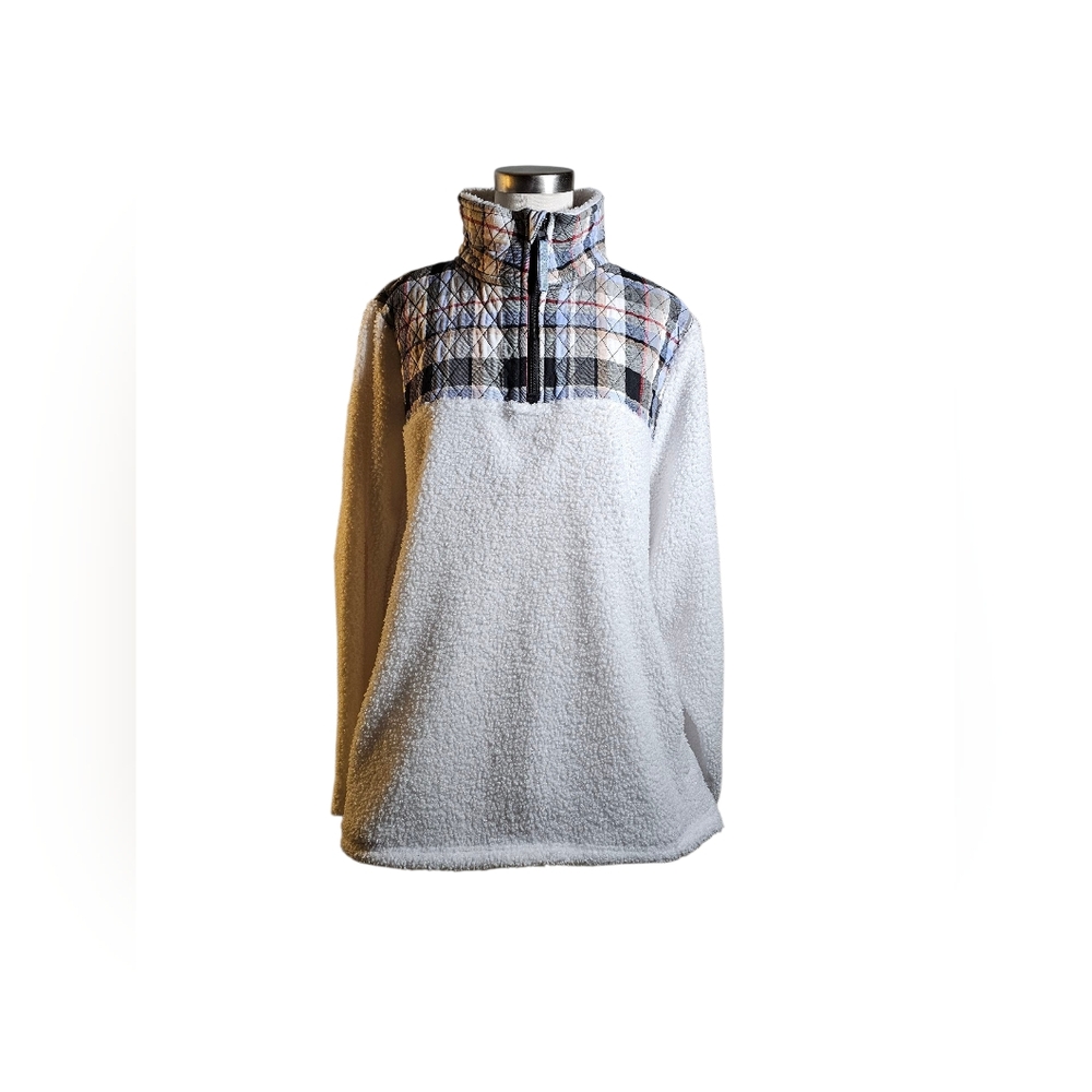 Vera Bradley Women's Cozy Soft Fleece White and Gray Zip Up Sweater Size 3XL